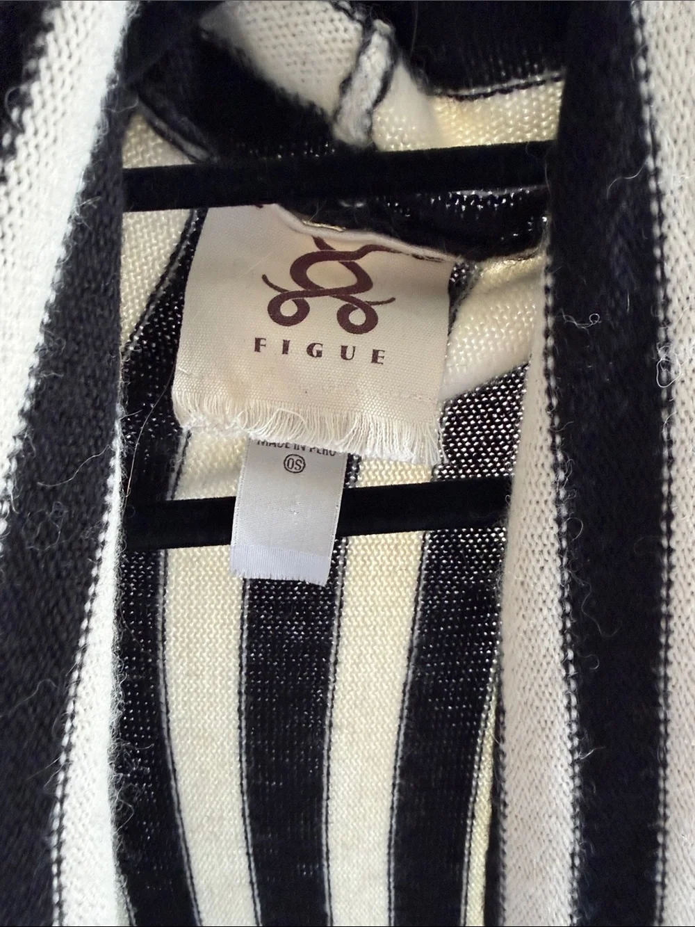 Striped Open-Front Long Cardigan Sweater — Black & Cream